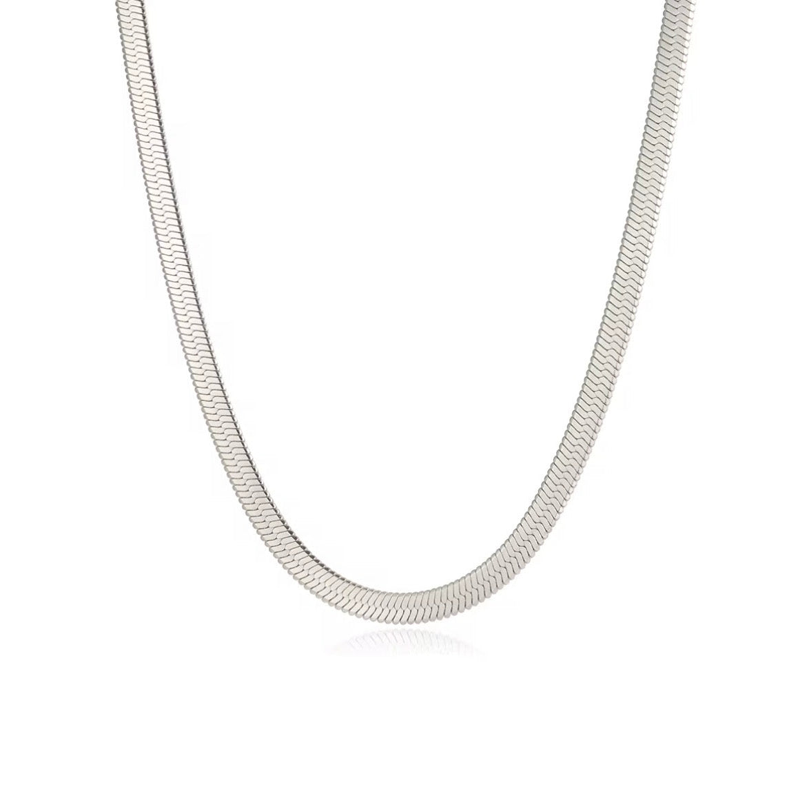 Silver chain necklace on a white background